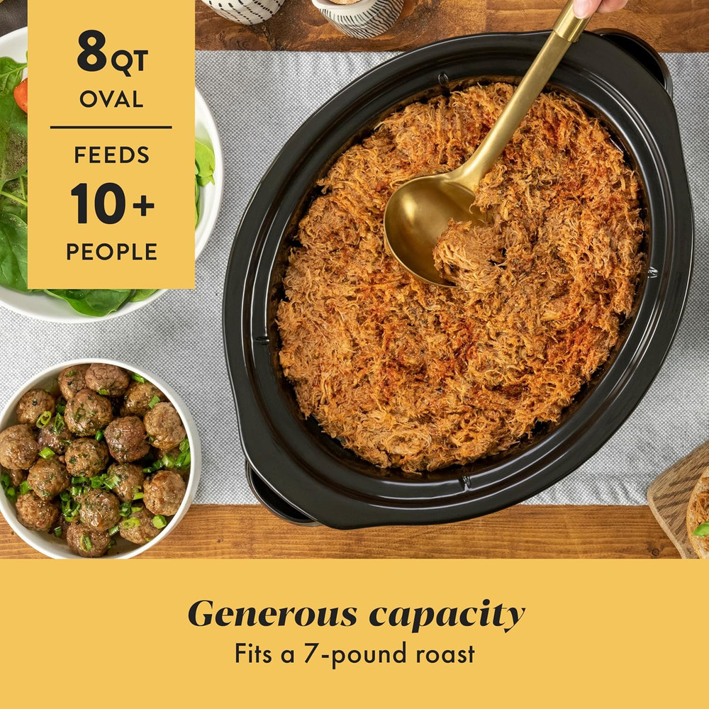 Large 8-Quart Programmable Slow Cooker with Auto Warm Setting Black Stainless St