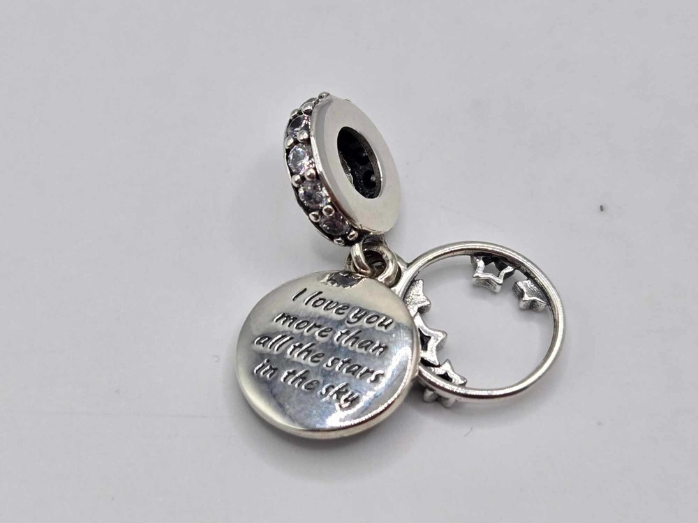 Authentic Pandora Charm Blue Night Sky Crescent Moon & Stars Dangle