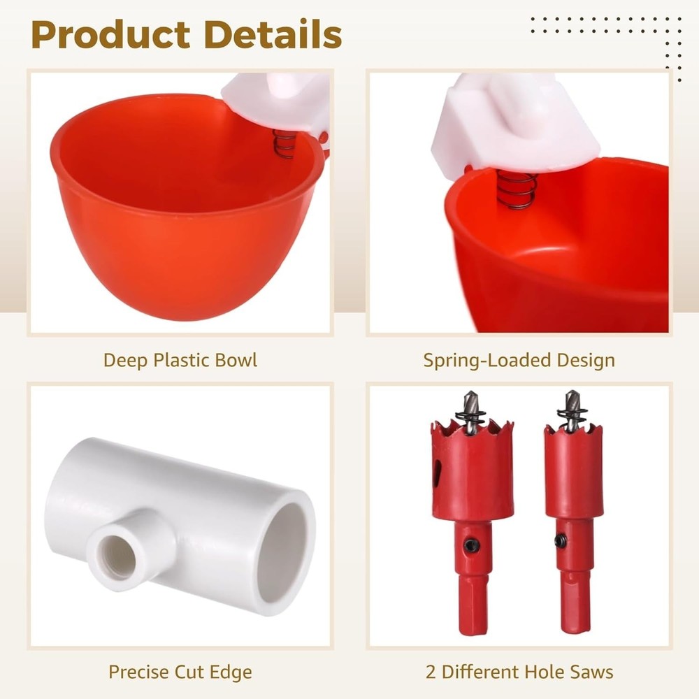 Automatic Chicken Waterer System - Complete PVC Pipelines Set with 8 Deep Drinki