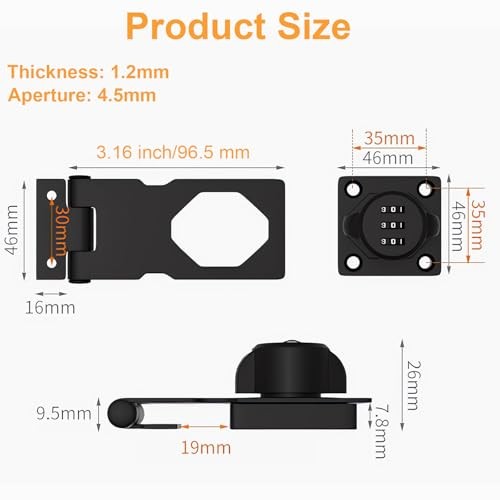Closet Locks for Double Doors - Keyless Cabinet Lock with Code - 3 Black 1 Pack
