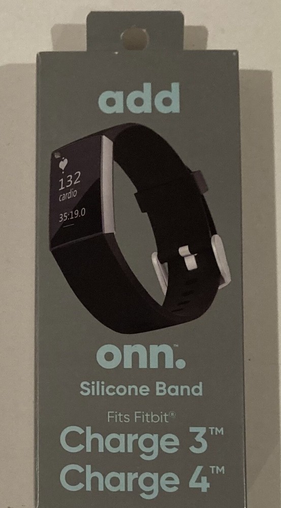 onn. add Fitbit Black Silicone Replacement Band (for Charge 3 &4) NEW, OPEN BOX!