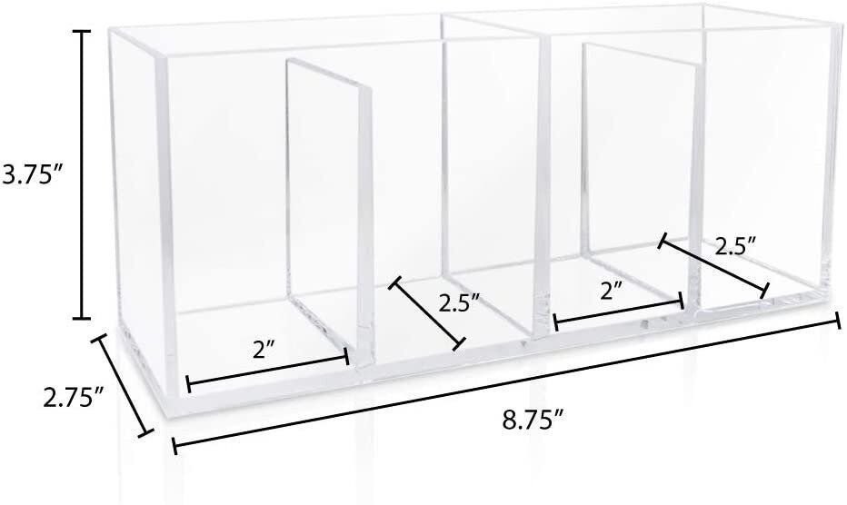 Isaac Jacobs 4-Compartment Clear Acrylic Organizer- Makeup Brush Holder, Storage