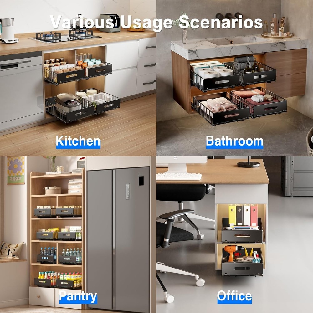 2 Pack Pull Out Cabinet Organizer Slide Out Drawers Cabinets Peel Stick Heavy