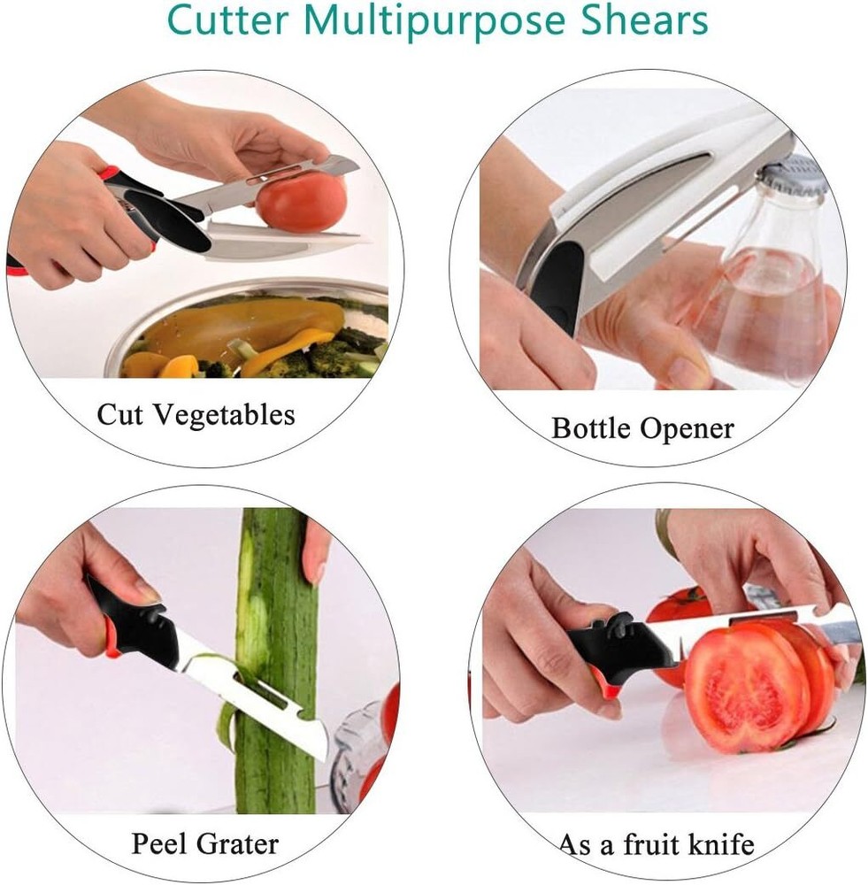 Multipurpose Kitchen Scissors With Built-in Cutting Board And Safety Latch