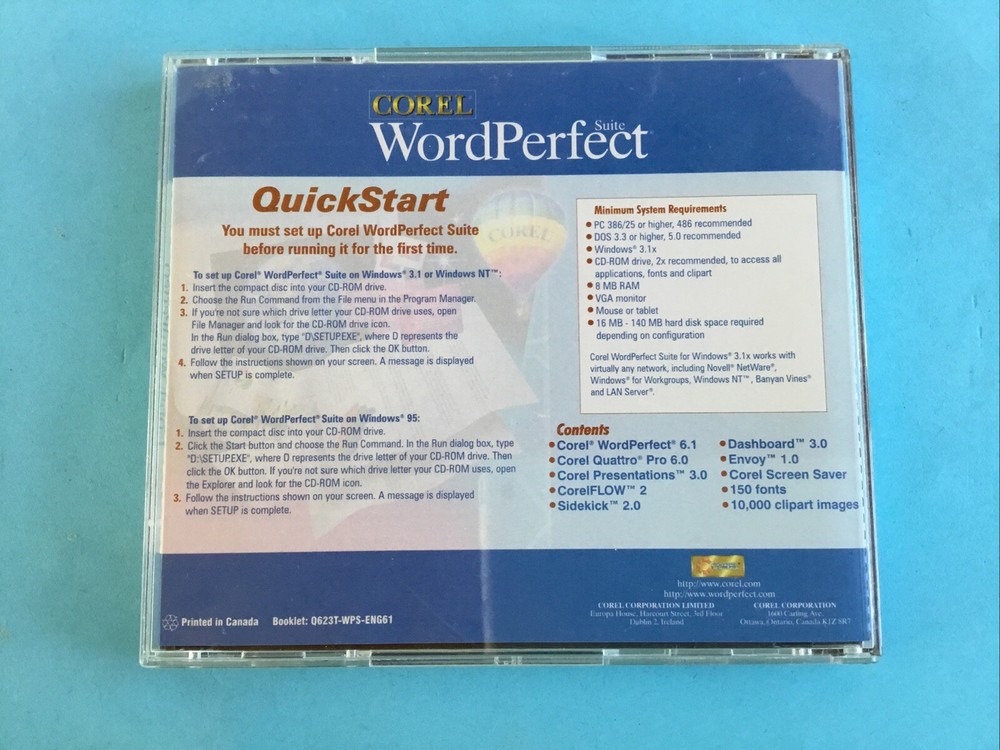 Corel Word Perfect Suite CD-Rom Windows 95