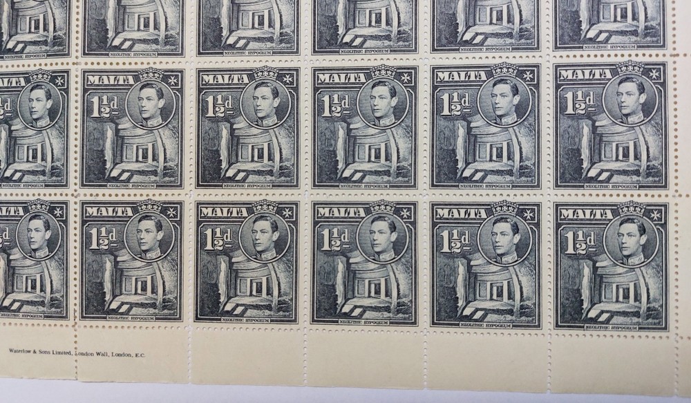 1938 Malta, 2d black KGVI Full sheet, "Extra Window" Variety/Error SG221ba