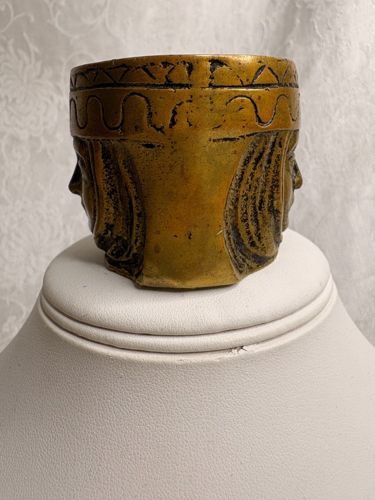 Vintage Solid Bronze Metal MatchHolder ~ Dual Sided Face