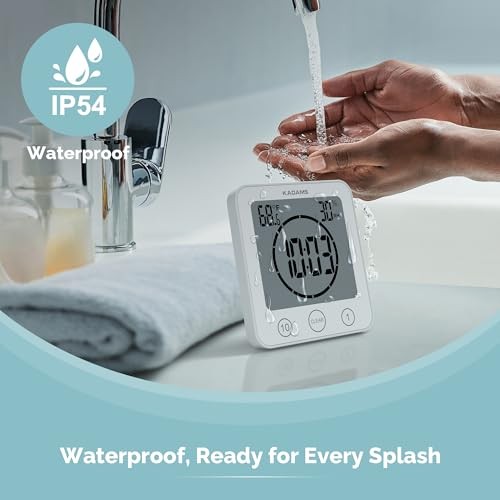 Shower Clock Waterproof Bathroom Timer – Digital Wall Clock with White