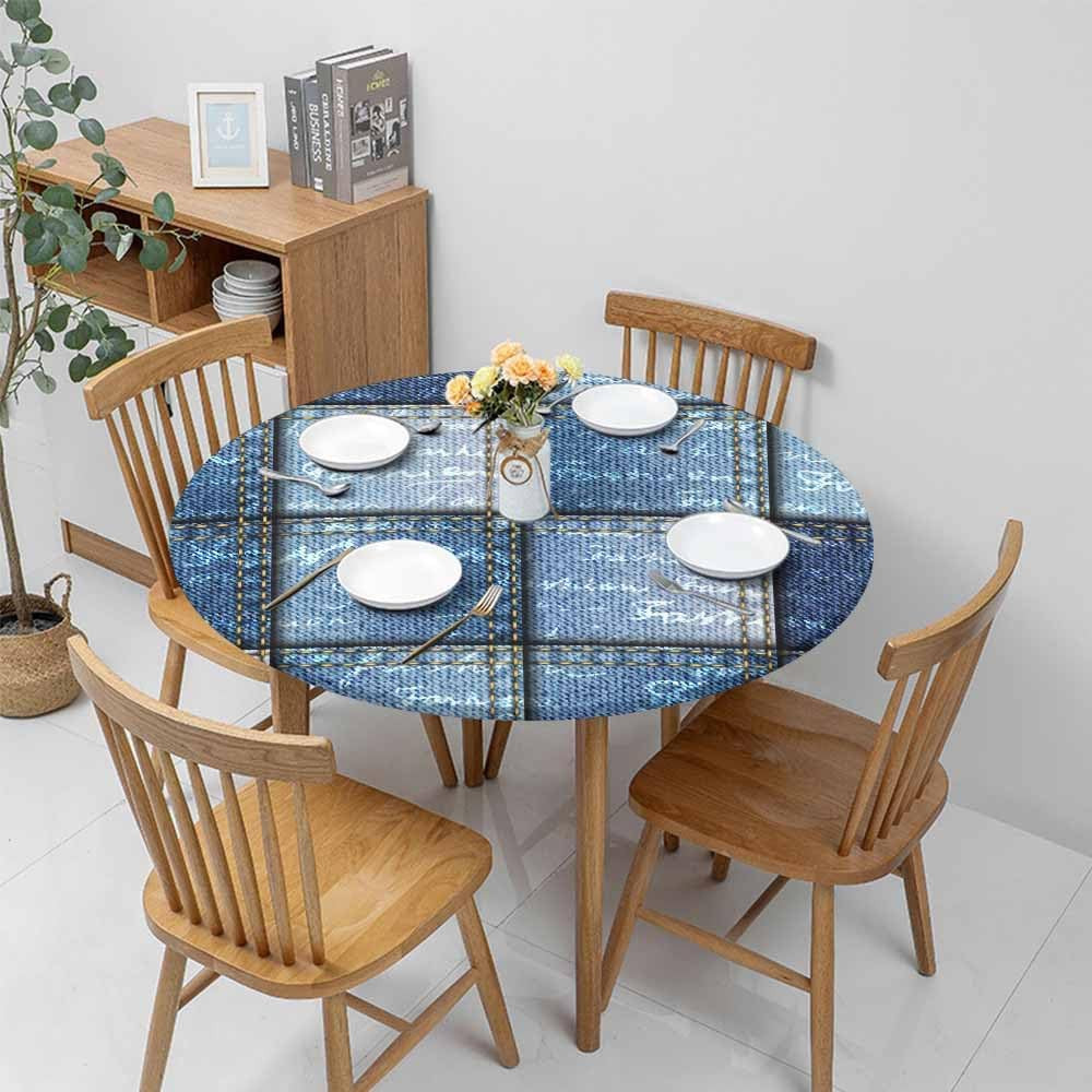 Denim Patchwork Pattern round Blue Toned Shapes Square Waterproof Wipeable Table