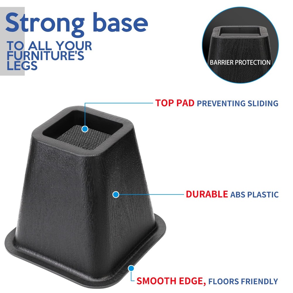 Heavy Duty Bed Risers 4 Pack 6 inch Black Create Under Bed Storage for Frame