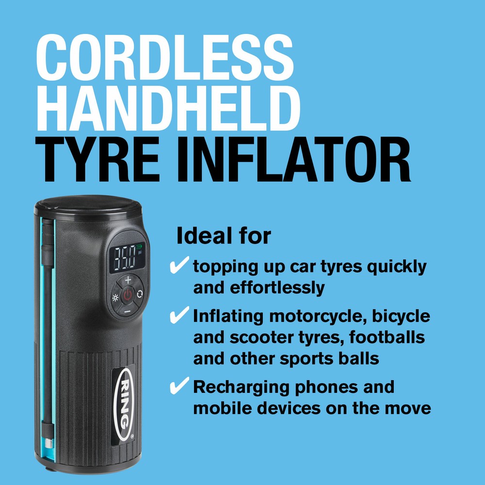 RTC2000 Ring Handheld Digital Tyre Inflator Air Compressor USB LED Cordless