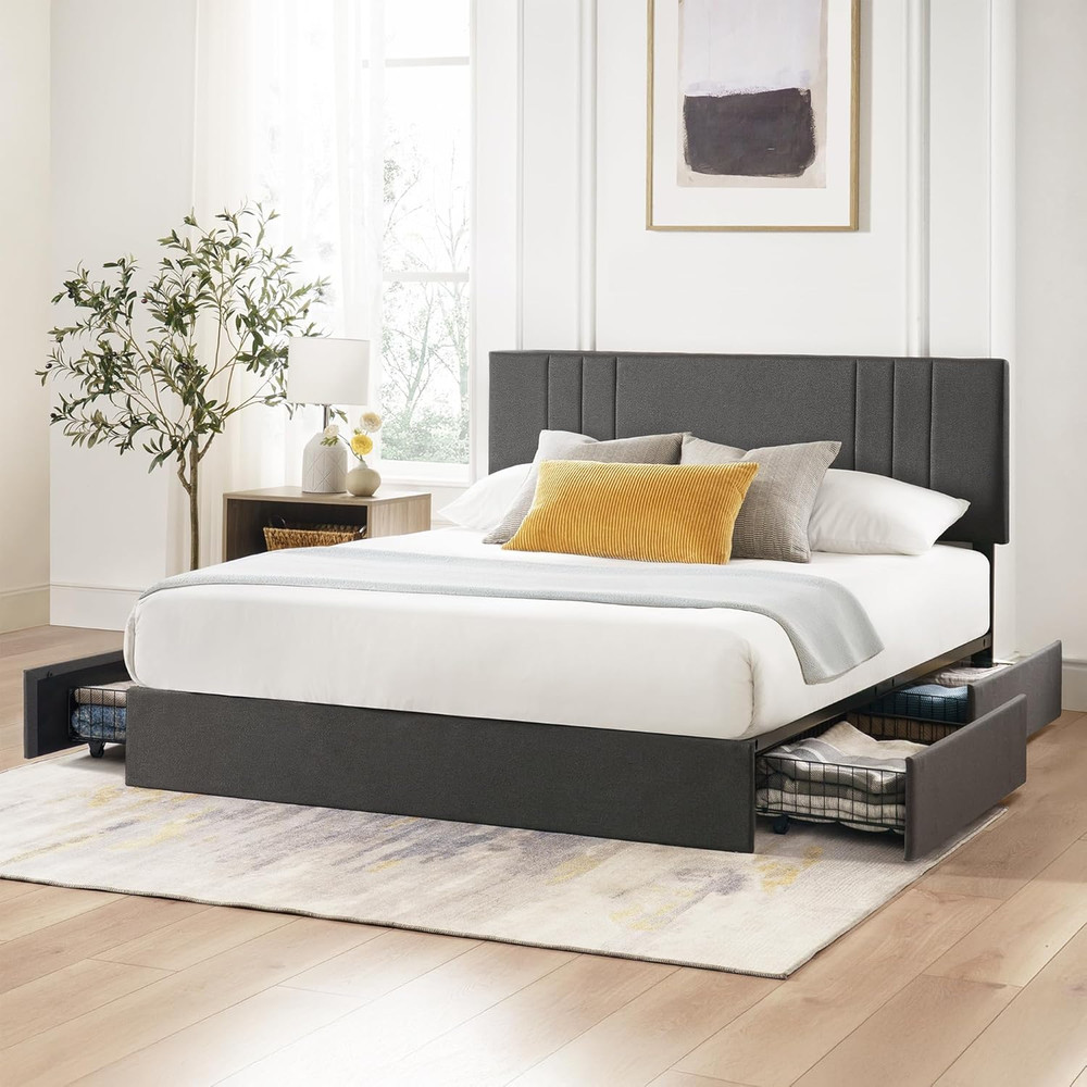 Billie Full Platform Bed Frame with Storage Drawers & Adjustable Headboard