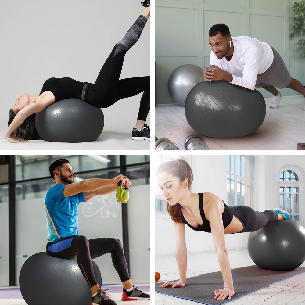 Microdry Exercise Ball with Pump for Stability and Stretching, Gray
