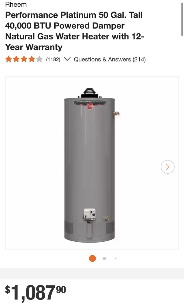 Rheem Performance Platinum 50 Gal 40000 BTU Natural Gas Water Heater