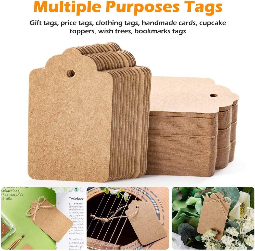 Gift Tags,200 Pcs Kraft Paper Gift Tags with String Vintage Gift Tags Brown