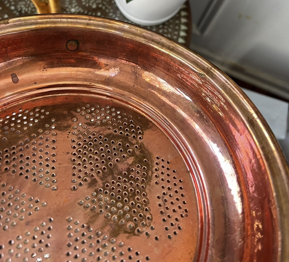 Vintage Copper Strainer with Hanging Loop 10” Diameter