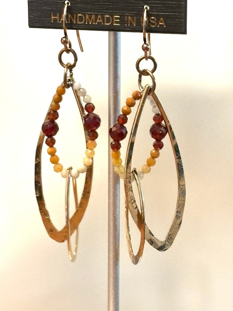 Flames Earrings-Hessonite, Garnet, and Jade