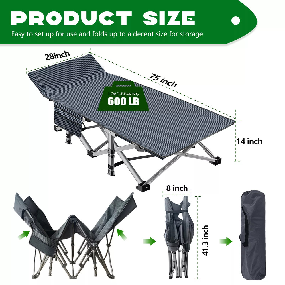 MOPHOTO Oversized / Standard Cot Folding Camping Cot Sleeping Cot W/Mattress