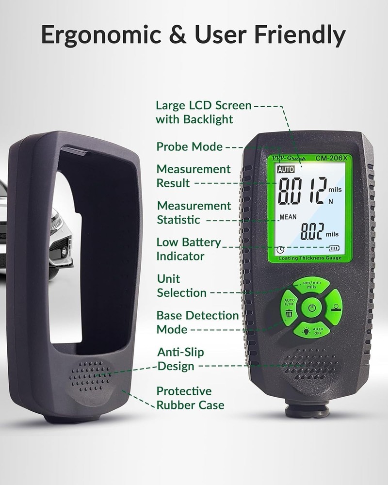 Ruby Probe Coating Thickness Meter for Accurate Measurements on Vehicle Surfaces