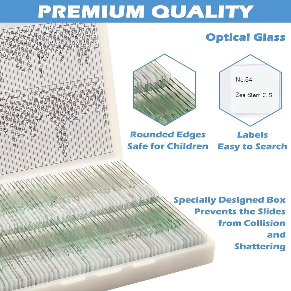 200 Packs Microscope Slides, 100 Plants & 100 Animal Tissues Includes2739