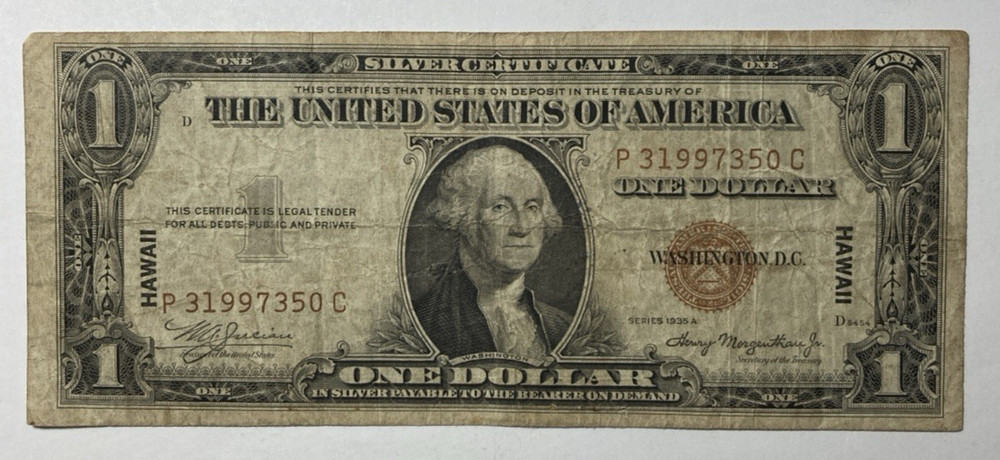1935A $1 Hawaii Emergency Siver Certificate Nice Fine