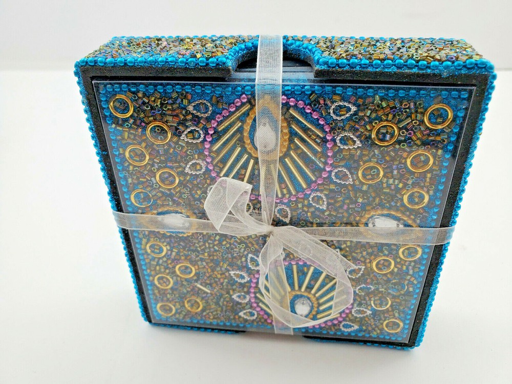 Boho Style Teal Coasters NIB Peacock Design