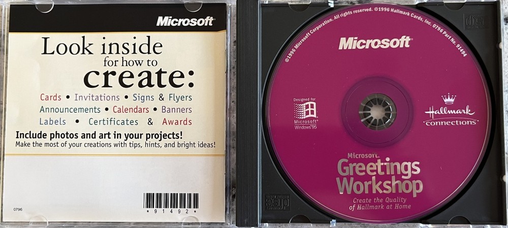 Misrosoft Greetings Workshop (CD-ROM, 1996) Hallmark PC Software for Windows 95