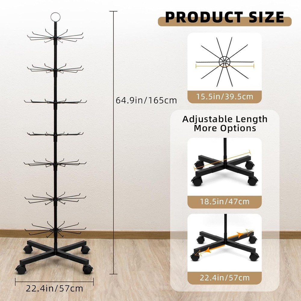 Retail Display Stand, Rotating Rack for Earring Keychains Black