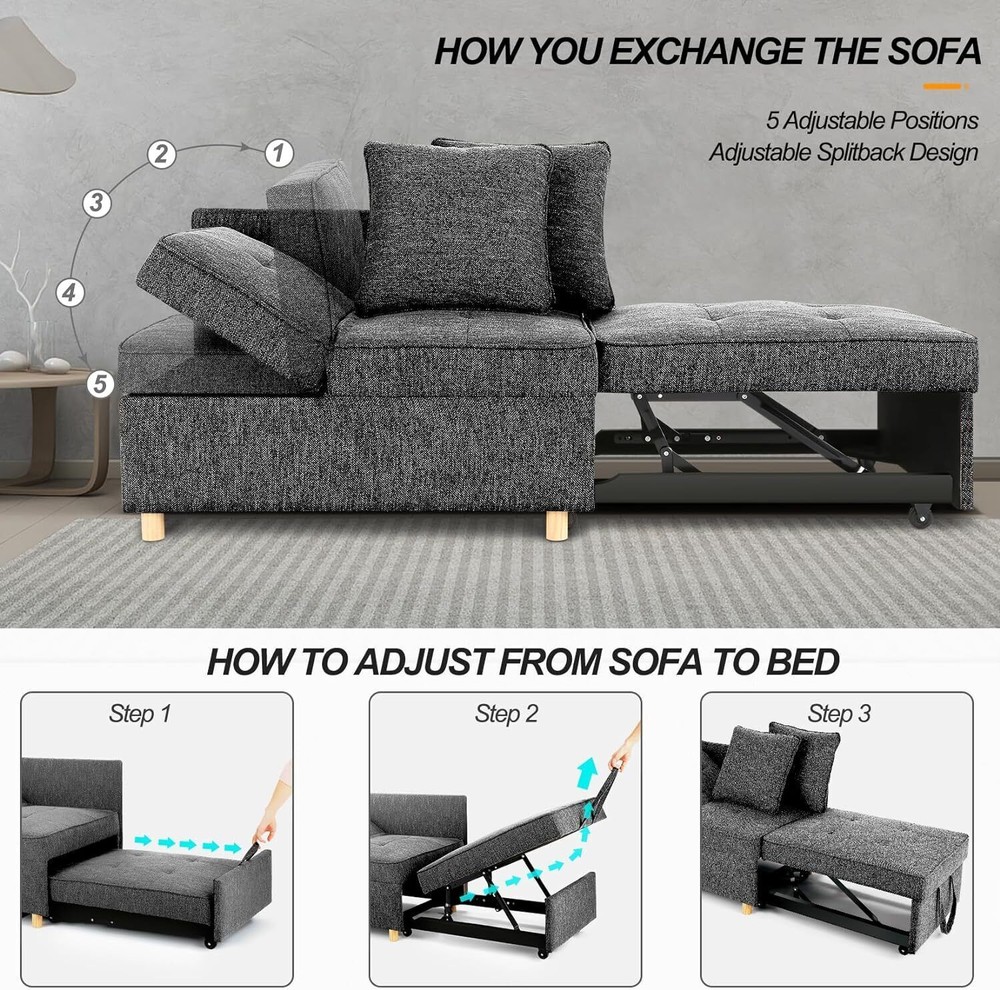 4-in-1* Folding Ottoman Sofa Bed Convertible Chair Multi-Functional Sleeper Sofa