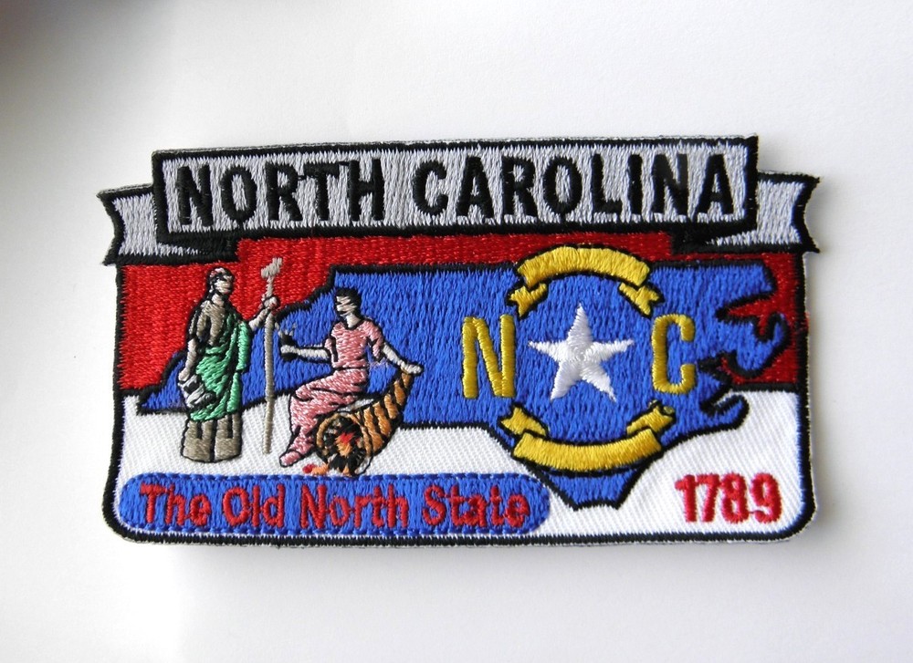US NORTH CAROLINA STATE NAME MAP EMBROIDERED PATCH 1.75 X 3 INCHES