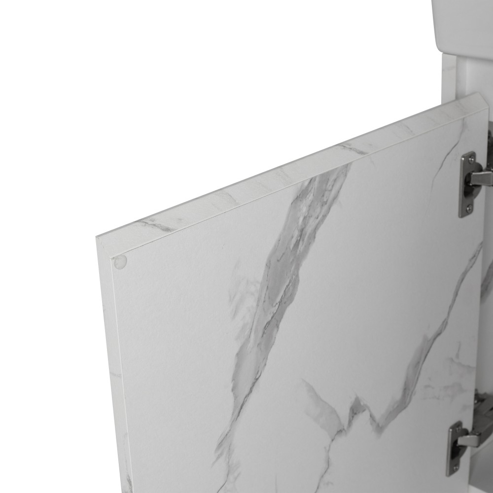 Wall-mounted bathroom vanity with ceramic sink and single door