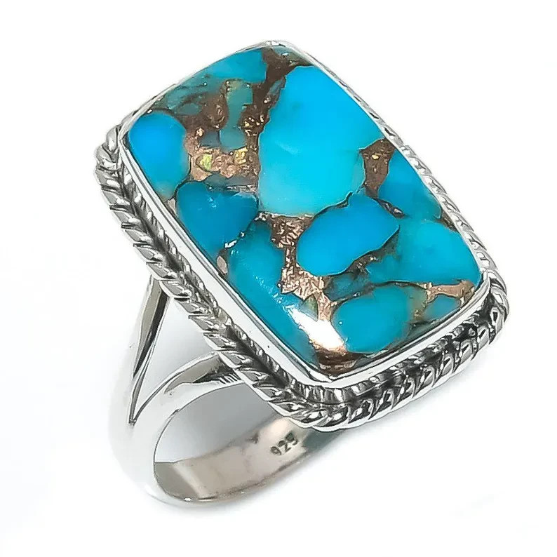 Handmade Genuine Blue Copper Turquoise Ring: 925 Solid Sterling Silver All Size