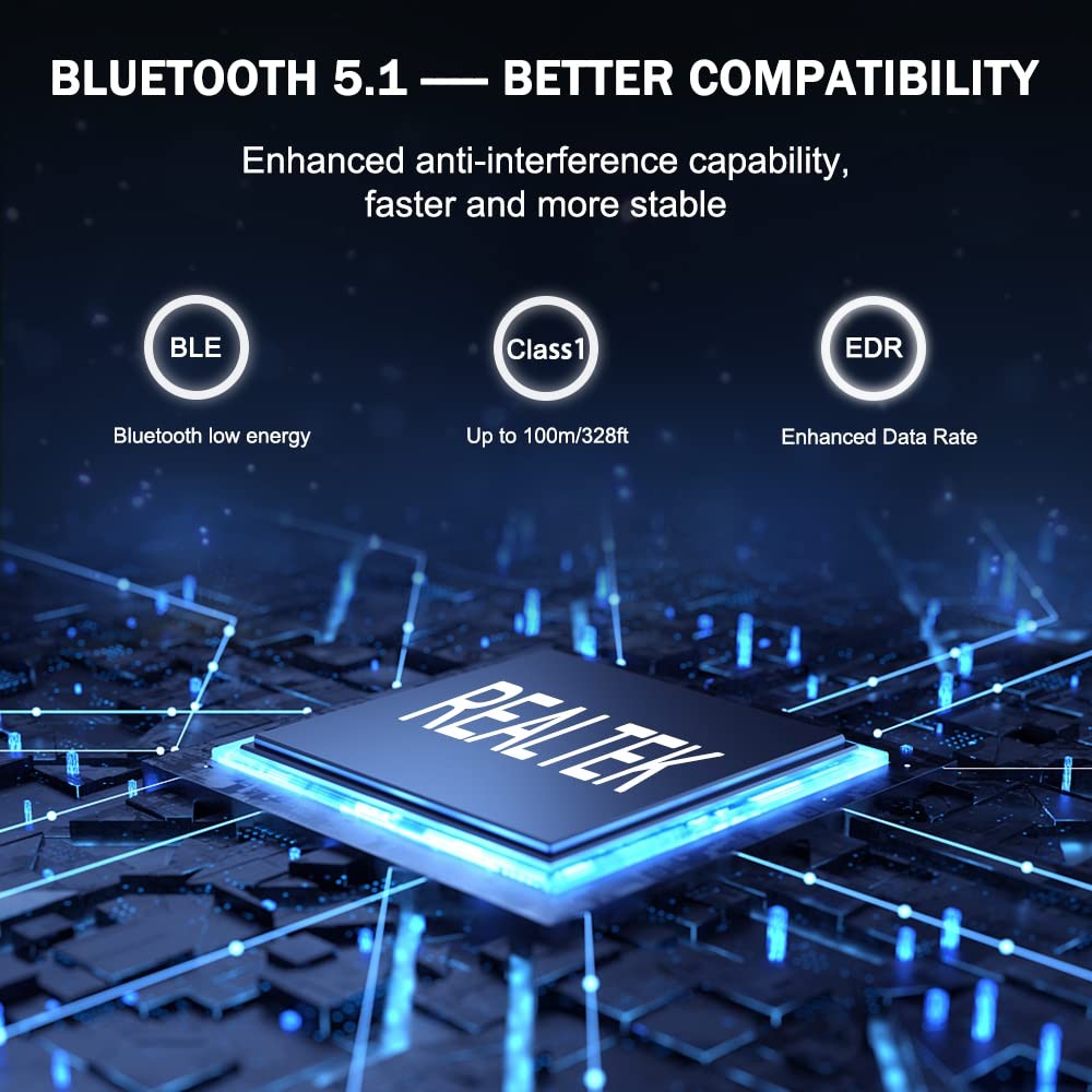 USB Bluetooth 5.1 Adapter for Desktop PC: Long Range 300FT BT, black