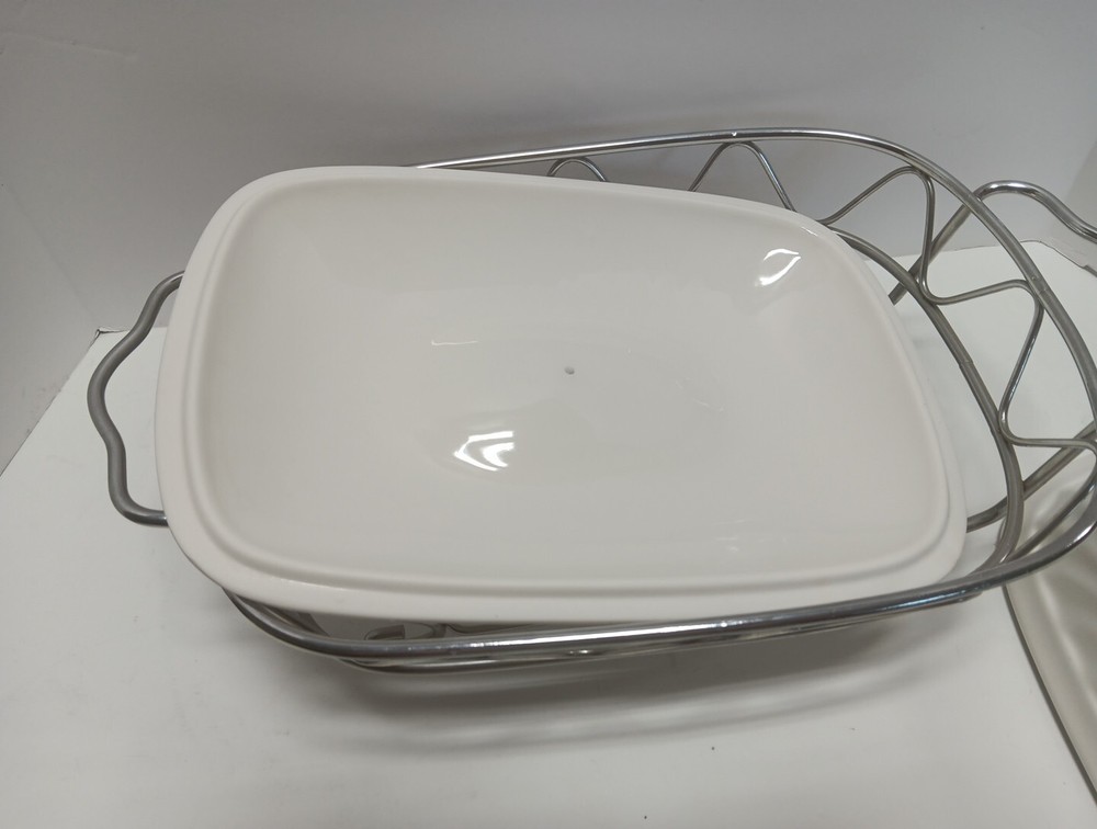 Godinger Silver Art Co. 2 Qt. Rectangular Covered Porcelain Baker W/Rack