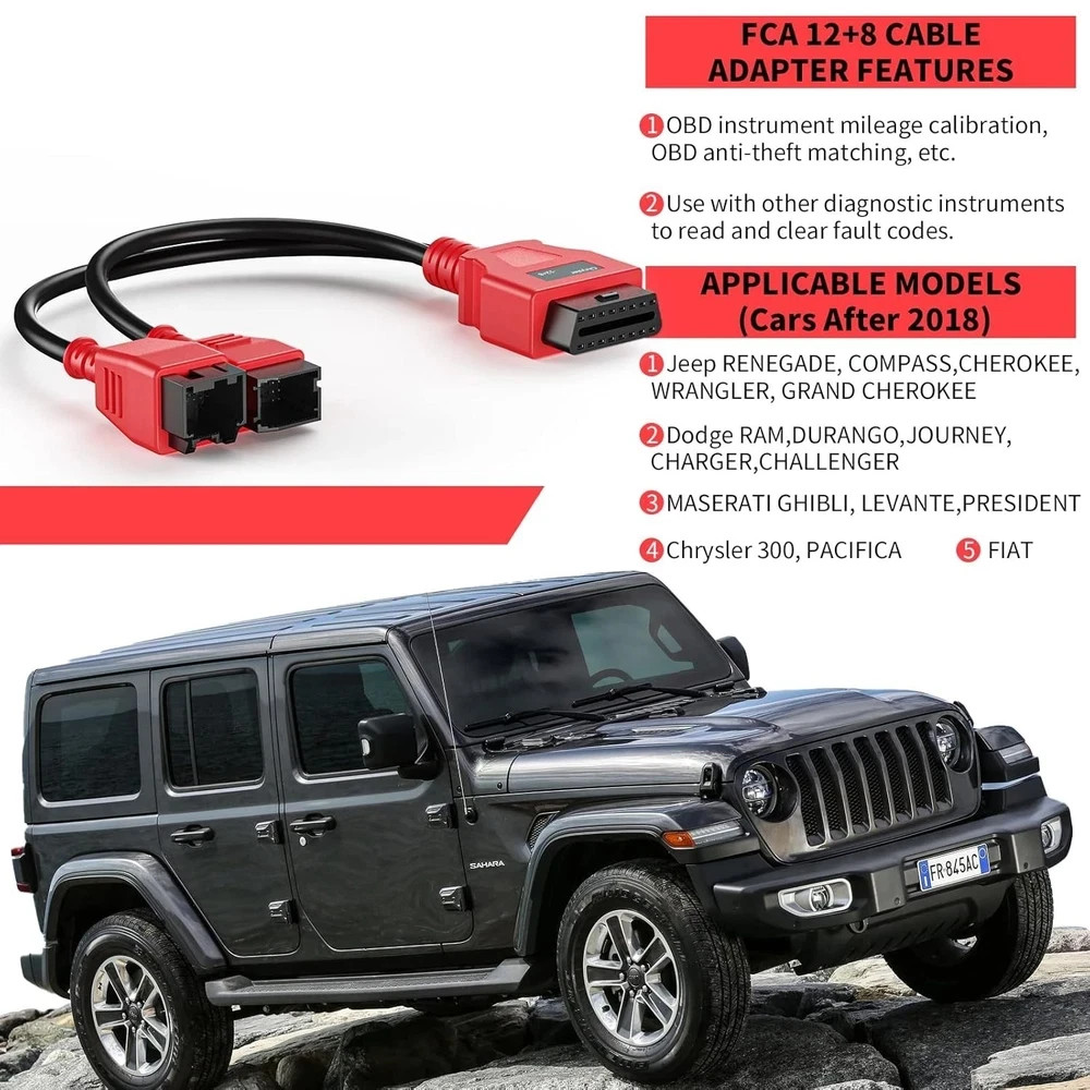 FCA 12+8 Cable Adapter for Chrysler 12+8 Programming Cable Connector, Autel OBD2