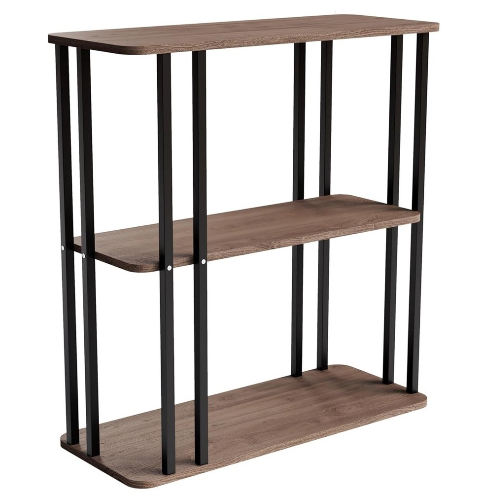 GOLDFAN Rectangular Side End 3Tier Shelves Sofa Table 24.8inch Deep Oak/Black