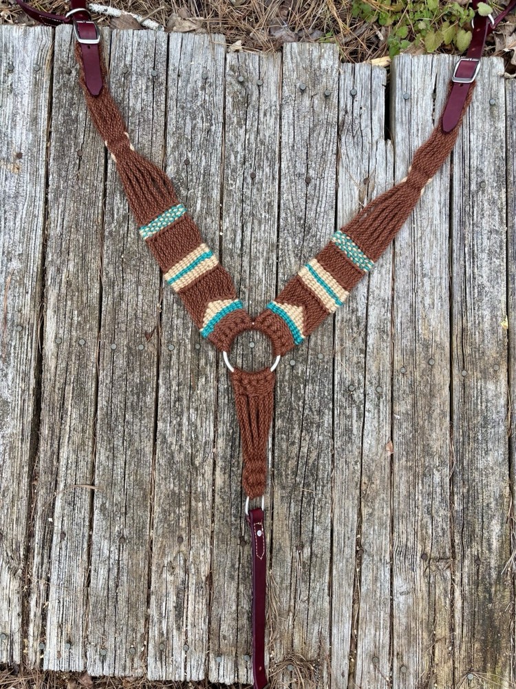 Mohair Pulling Collar (brown, tan, turquoise)