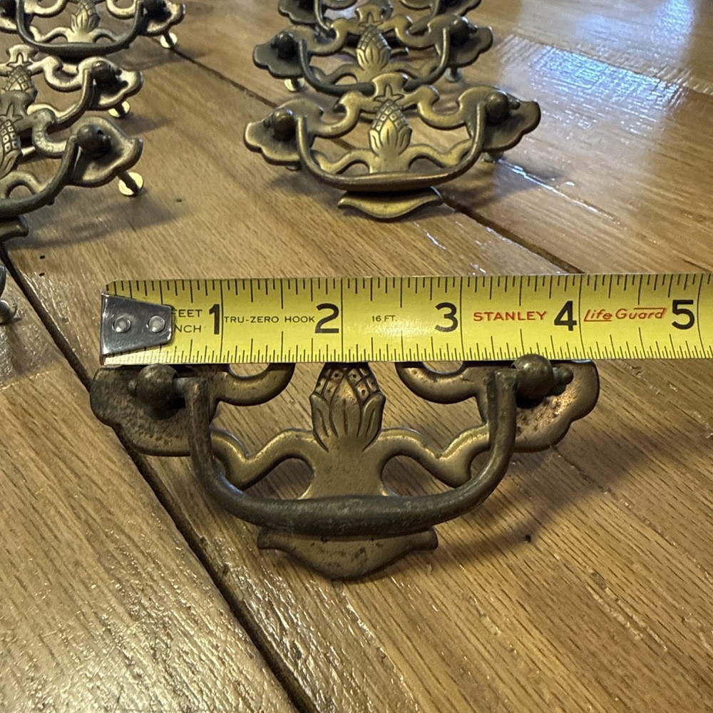 8 medium Brass Drawer Pulls Drop Bail Pineapple Design Bat Wing