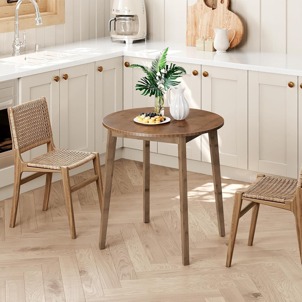 Bamboo Dining Table Round Dining Table 27.5" Kitchen Table for Small Space