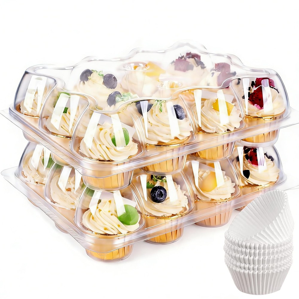 Lendex 12 Count x 12 Sets Cupcake Carrier With 150 Pack Liners, Stackable Pla...