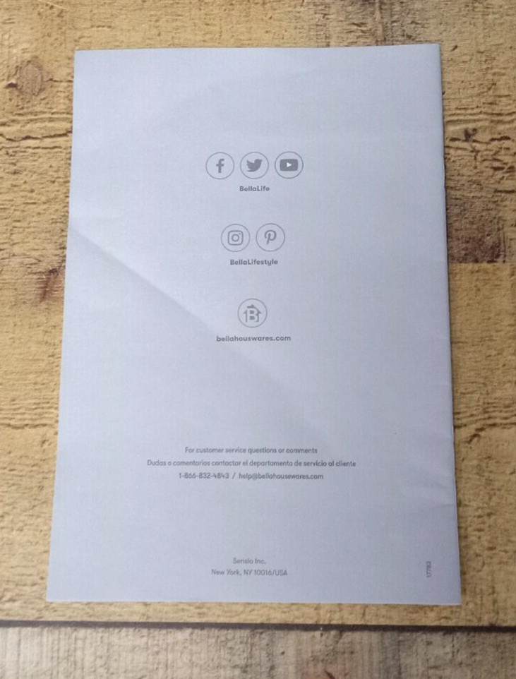 Replacement Instruction Manual for BELLA Rocket Blender 8 Piece Set