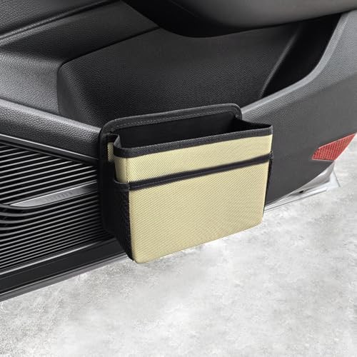Car Trash Can, Foldable Multifunctional Hanging Storage Box Trash Can beige