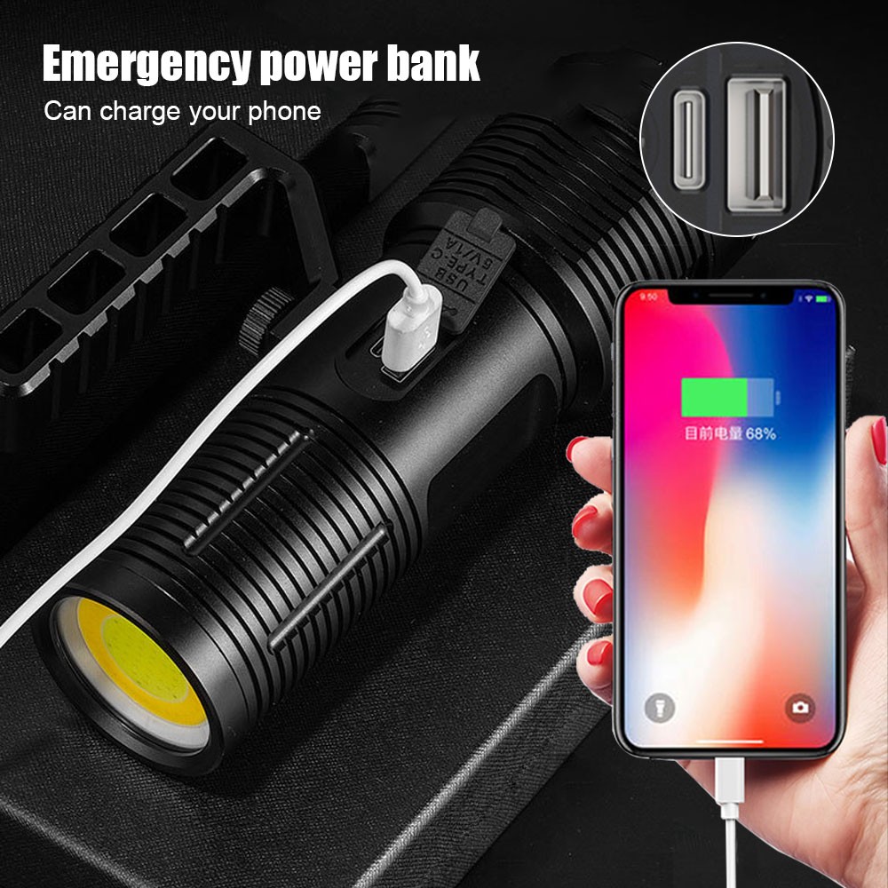 Super Bright White Laser LED Flashlight Camping Light USB Charging Zoom Torch