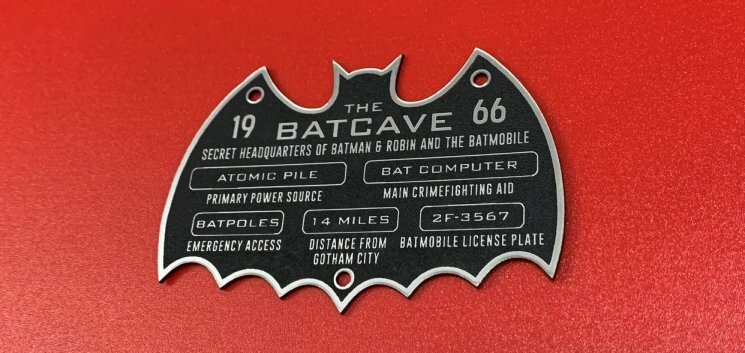 CUSTOM 1966 BATCAVE DISPLAY PLACARD PLAQUE BATMAN TV SERIES BATMOBILE