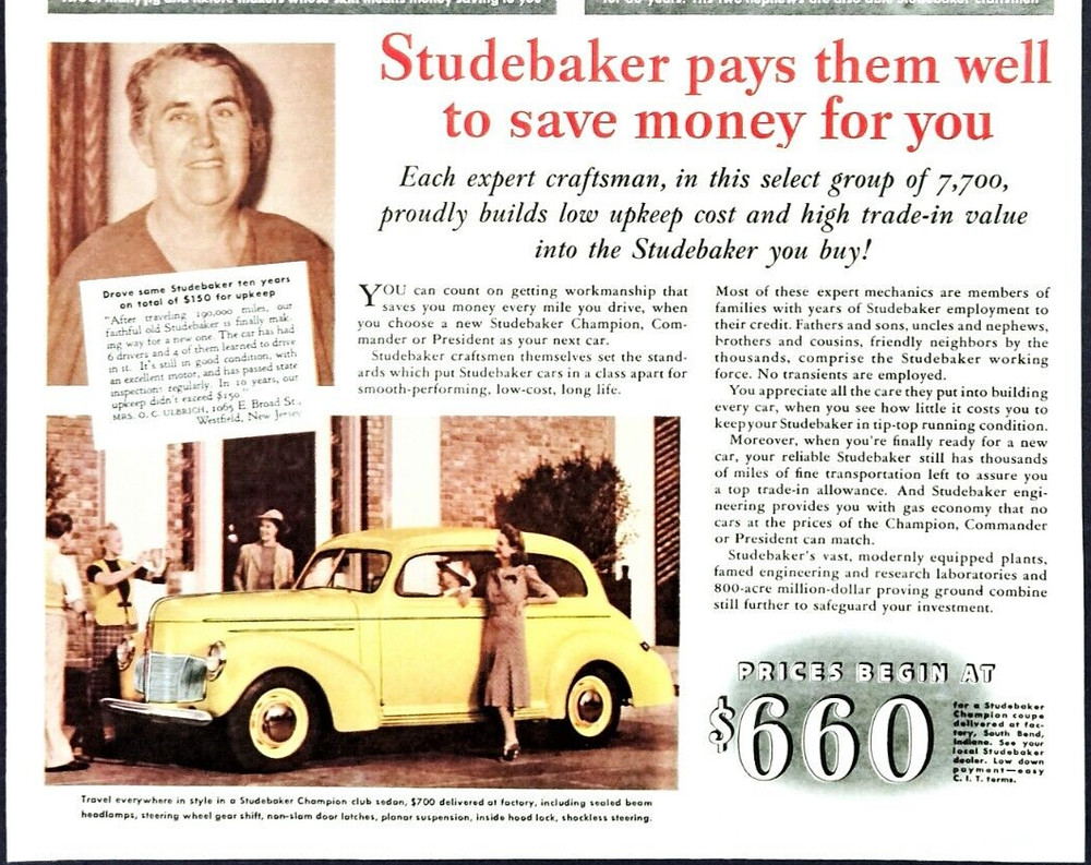 Vintage 1940 Studebaker car ad orignal print advertisement