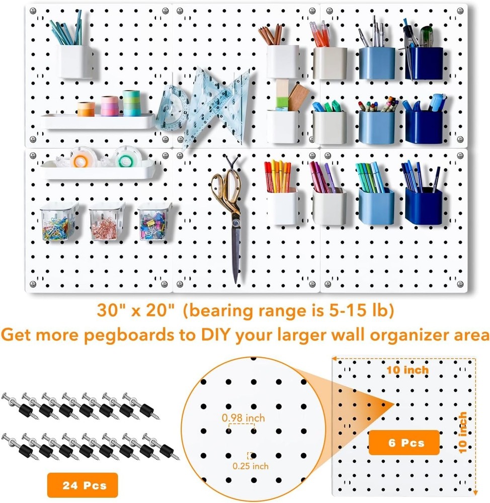6Pcs Pegboard, Peg Board, Pegboard Wall Organizer, Mount Display Pegboard Kit...