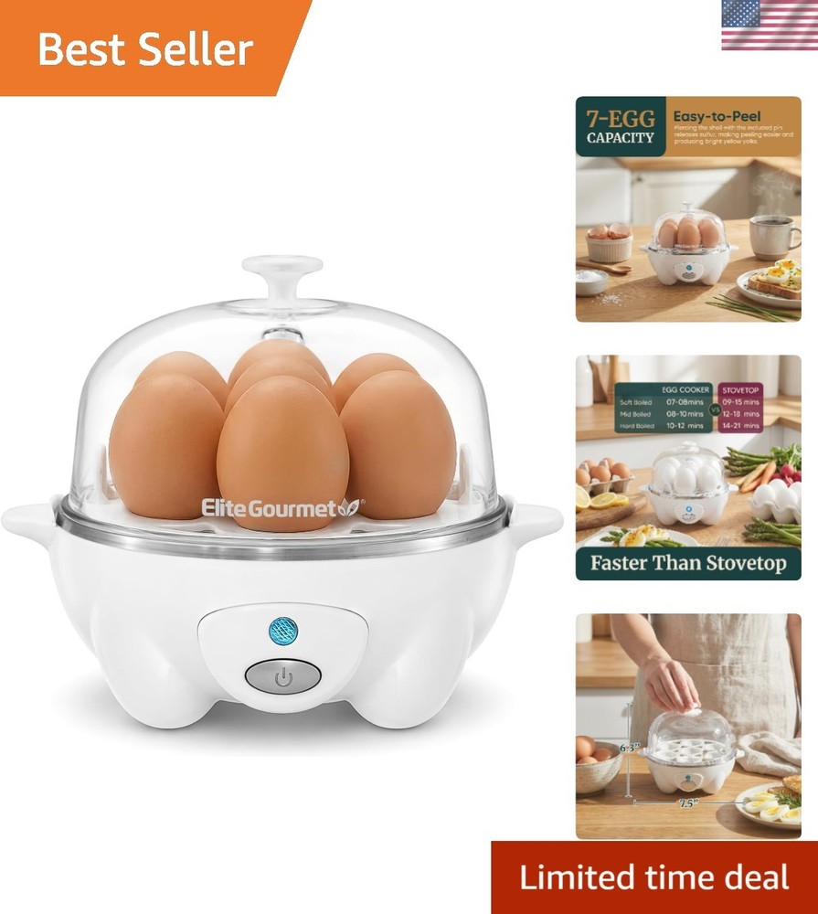7‑Egg Rapid Cooker – Soft/Medium/Hard Boiled, Poach, Omelet, Auto Shut‑Off, Whit
