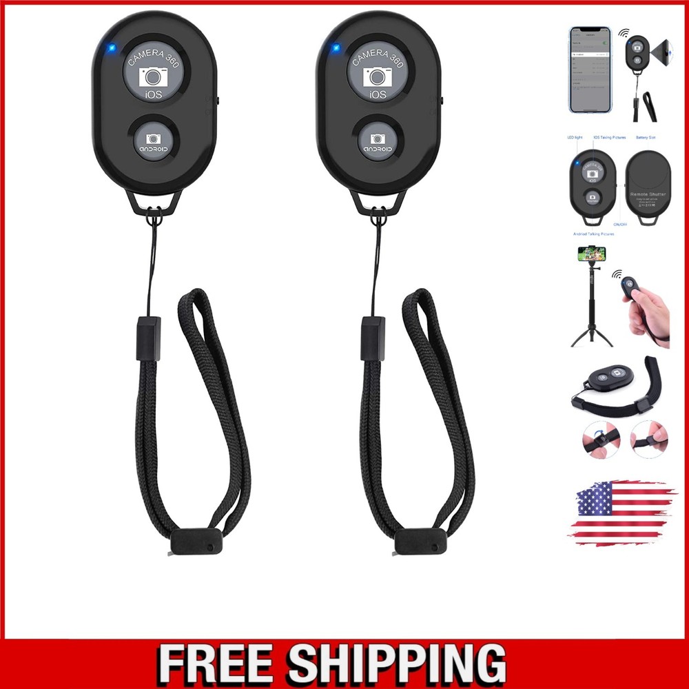 Compact Bluetooth Camera Remote Shutter for Android/iPhone - Rechargeable 2 Pack