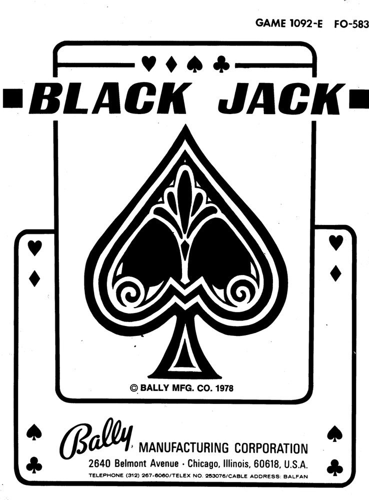 Bally Black Jack Pinball Machine Installation & Instructions: 32 Pages Copy
