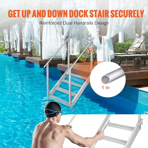 Dock Stairs 4 Steps, 500lbs Load Pool Steps, Adjustable Height NEW-4 Step